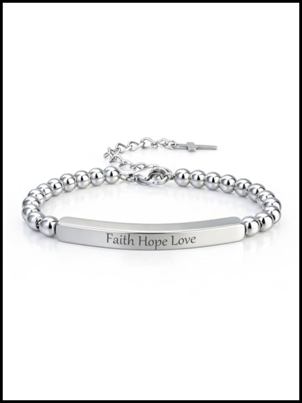 Christian Inspirational Cross Bracelet Stainless Steel Beaded with Bible Verse